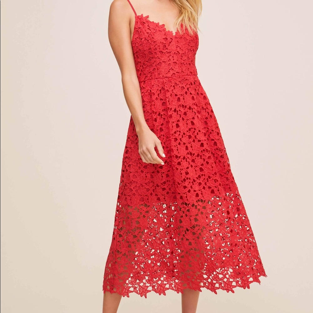 ASTR LACE A LINE MIDI DRESS RED